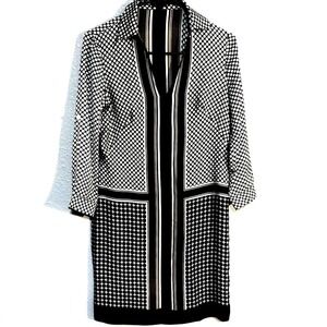 Ann Taylor XS Shift Dress Cream Black Brown Geometric Collared V-neck Work Chic
